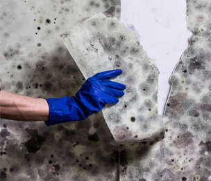 Image of pealing drywall damaged by water and mold.